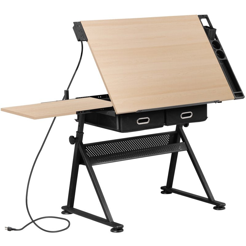 Adjustable Drafting Table Art Desk with Steel and Wood Construction - Multiple Colors