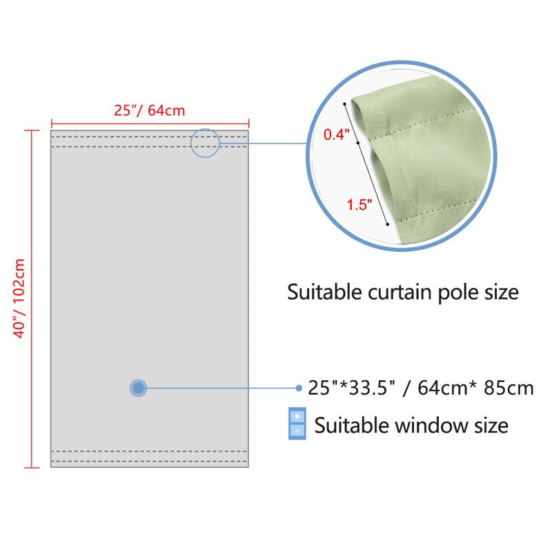 Solid Window Curtain Panel Light Green 25x40 Inches - Blackout Privacy Drapes