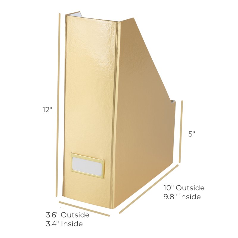 Gold Foldable Magazine File Holder Set of 4 - Desk & Office Organizer
