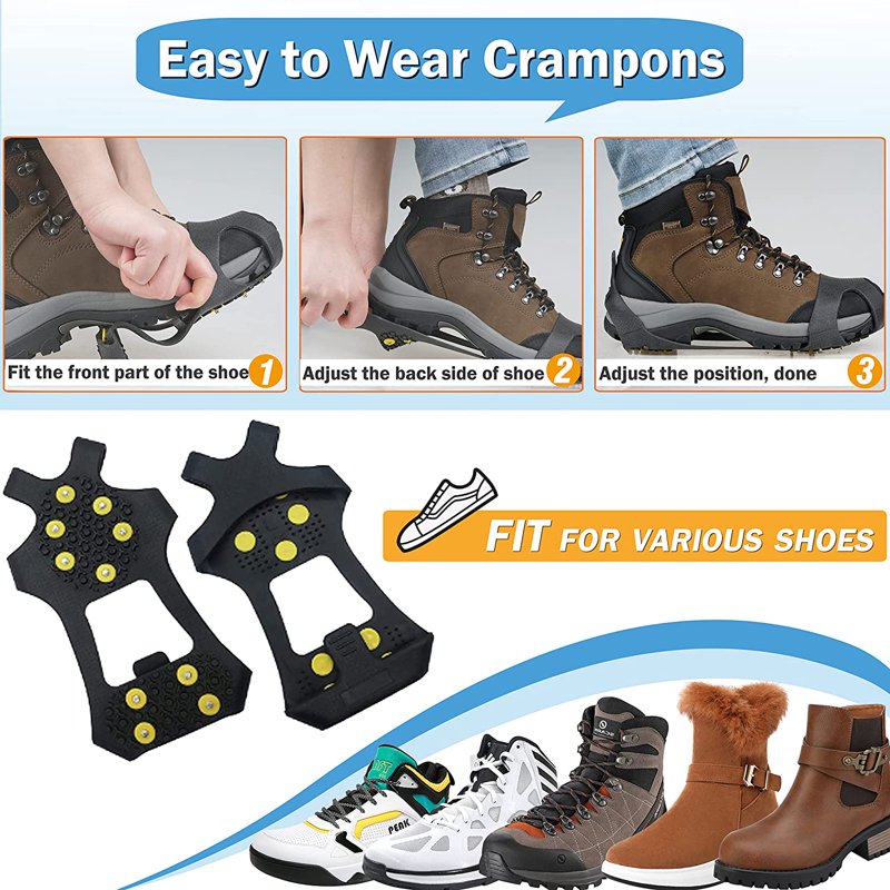 Ice Snow Cleats for Shoes and Boots - Anti-Slip Traction Crampons, Winter Safety Gear