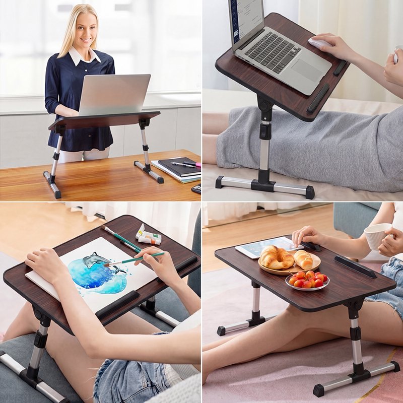 Cowin Adjustable Laptop Desk Table - Foldable Lap Desk 23.62" x 13.4", Walnut (Variation: 23.62" x 13.4", Walnut)