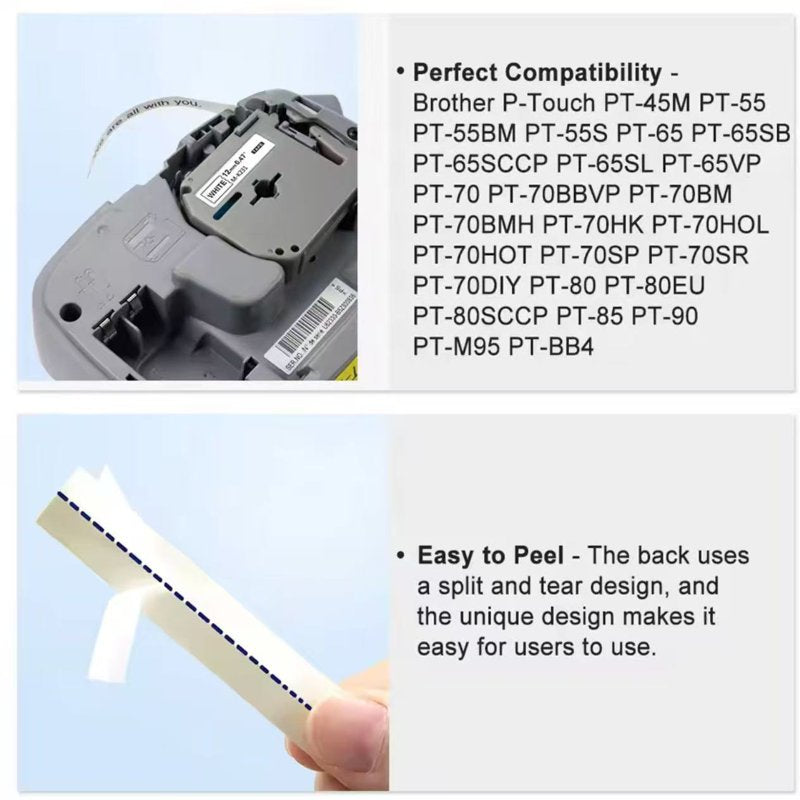 Label Tape Replacement for Brother P Touch 12mm - Durable Water-Resistant Rolls