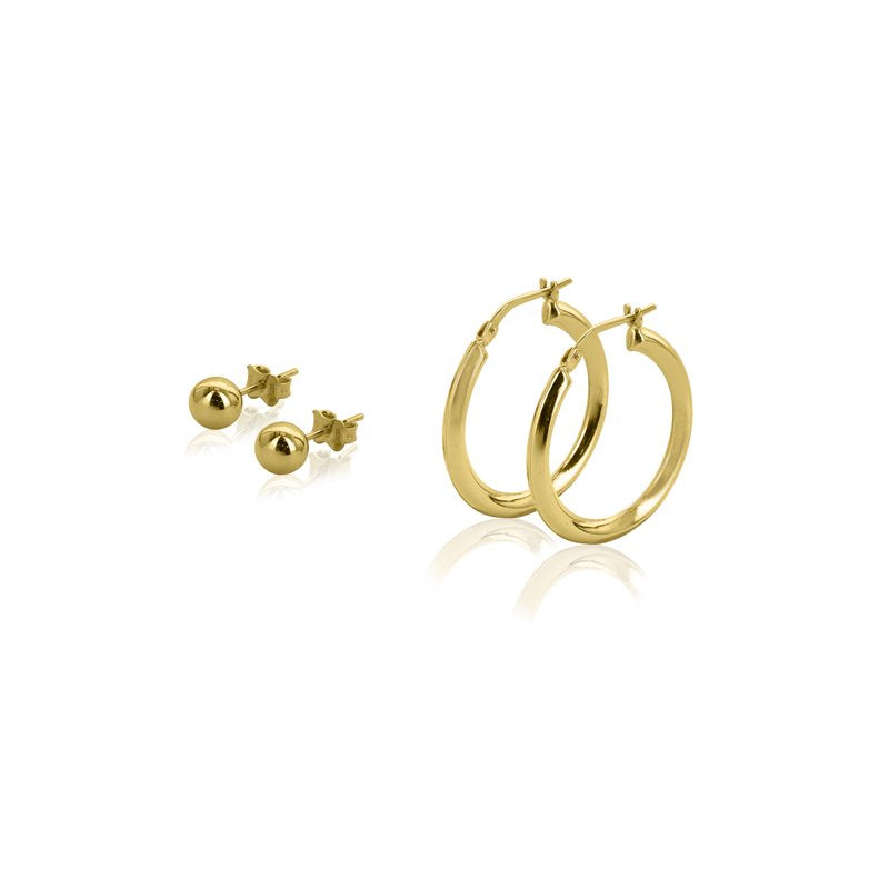 Gold Plated Sterling Silver Earring Set - Hoop & Stud Jewelry for Women
