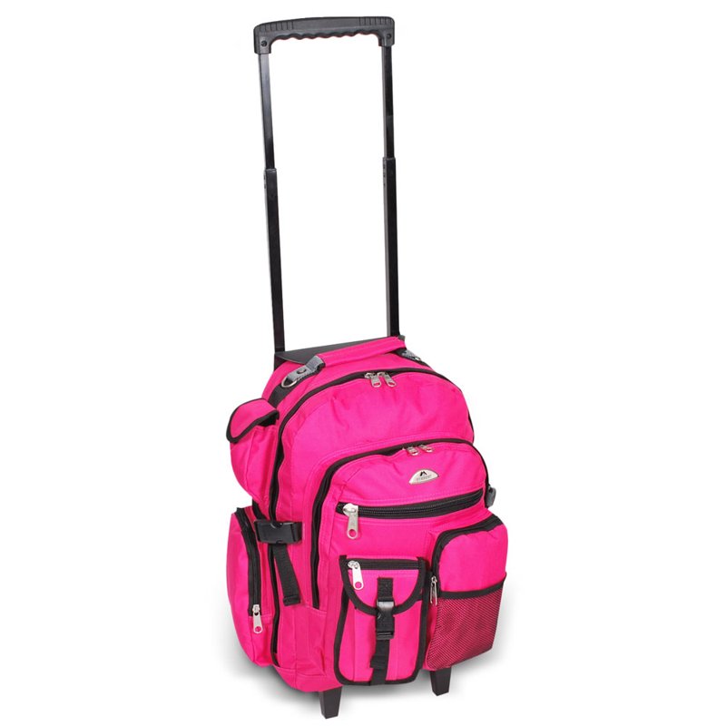 Wheeled Travel Backpack with Padded Straps Hot Pink 18.5x13.5x7 Inches