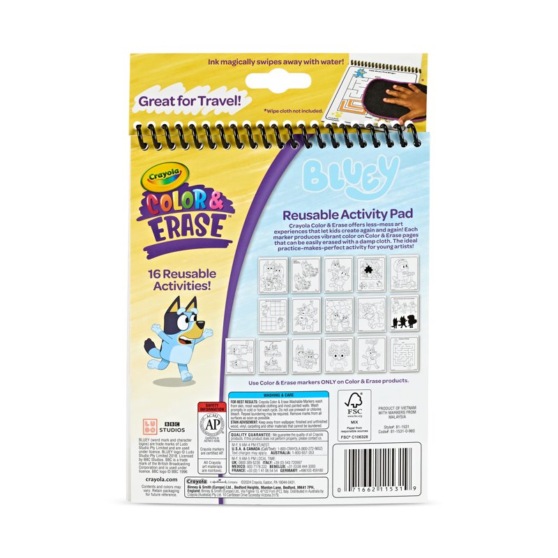 Reusable Coloring Activity Pad for Kids - Bluey & Paw Patrol Characters, 8 Dual-Sided Pages, Washable Markers