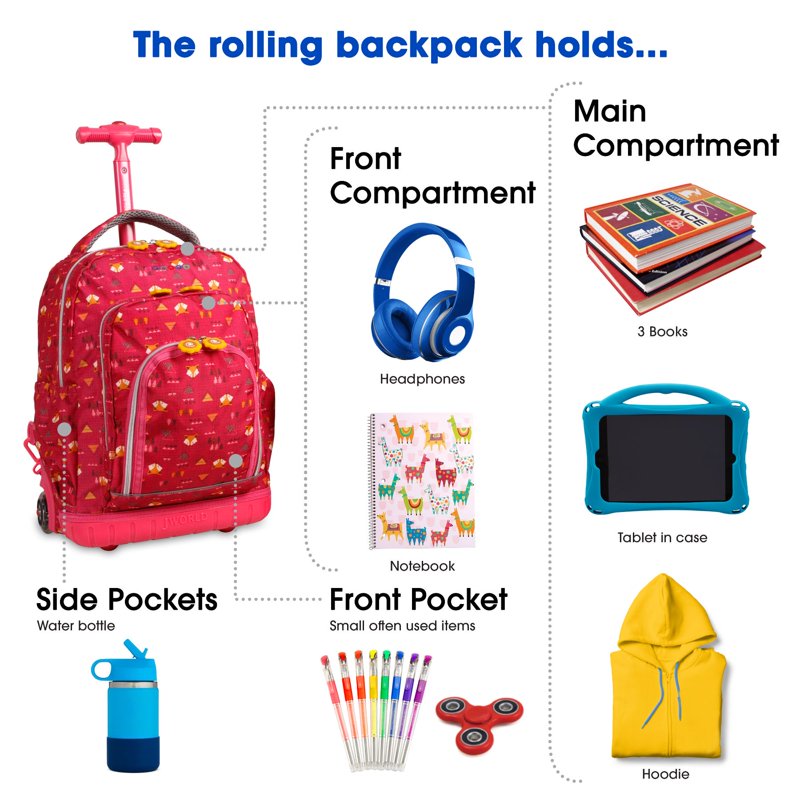 Kids Rolling Backpack with Insulated Lunch Bag - School & Travel