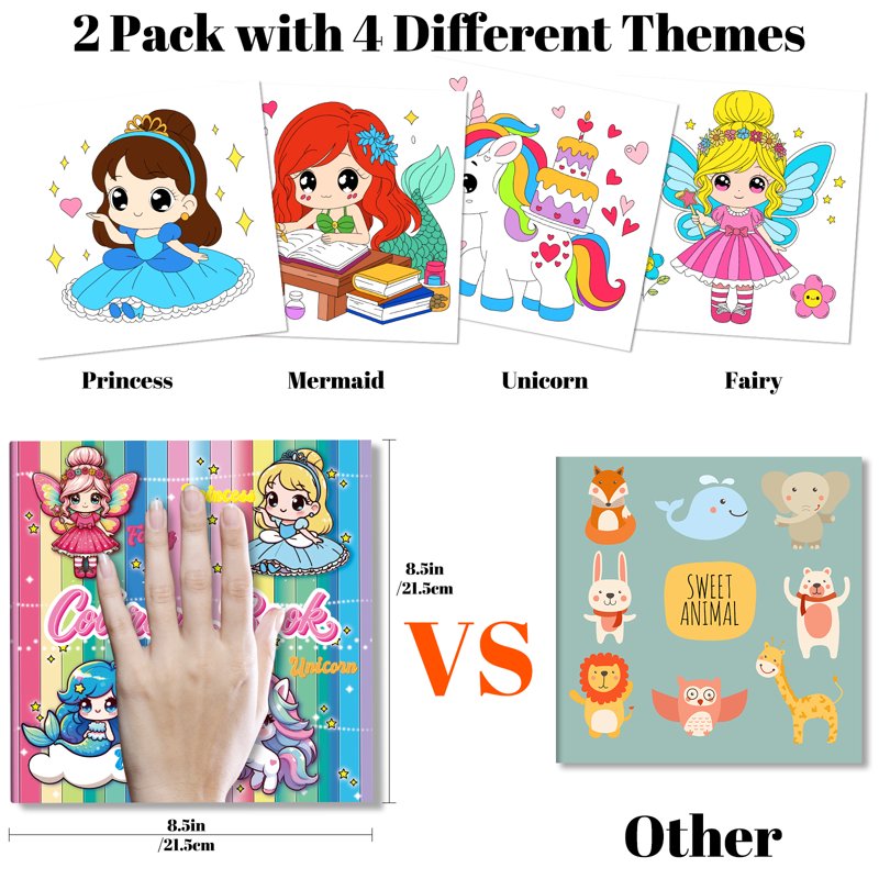 Princess Coloring Books for Girls 3-8, 64 Designs, Screen-Free Travel Activity Set