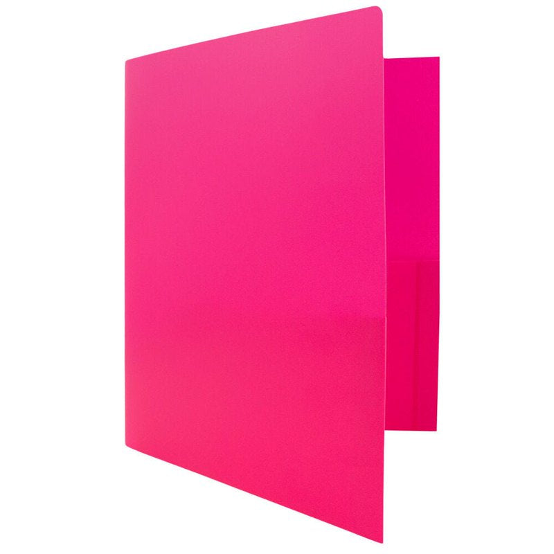 Heavy Duty Plastic Pocket Folders - Fuchsia Hot Pink, 3 Pack