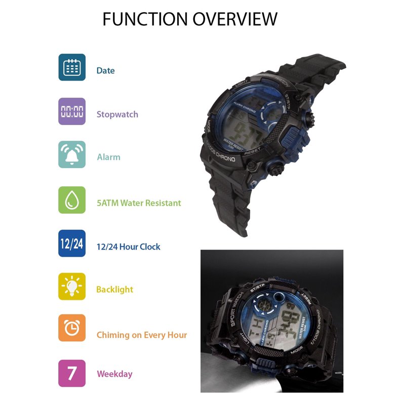 Digital Sport Wristwatch for Men with Water Resistance and Stopwatch