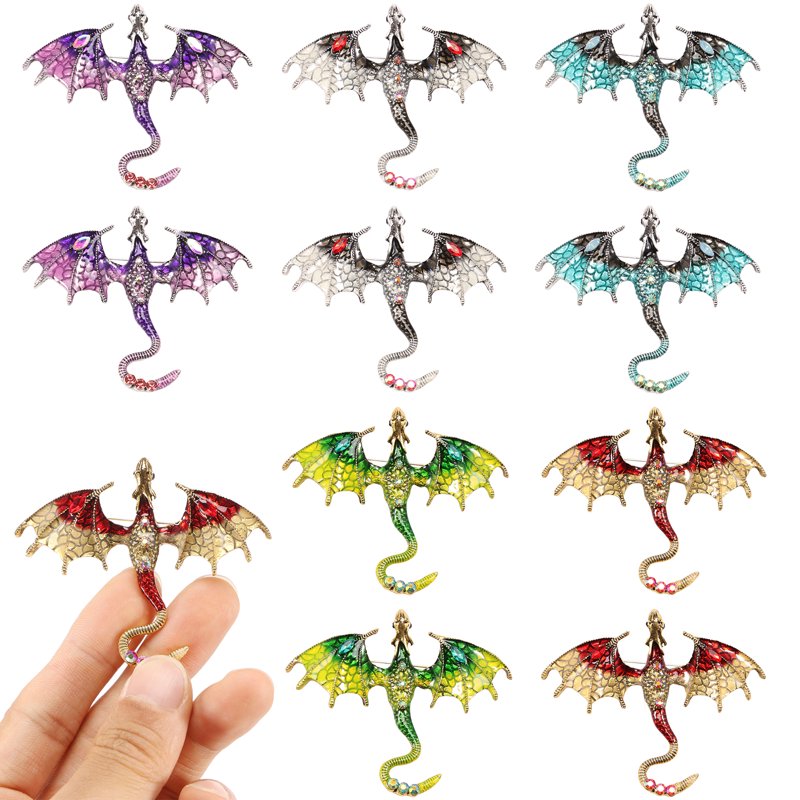 10Pcs Metal Dragon Charms Pendant Set with Enamel Wings for Jewelry Making & Crafting