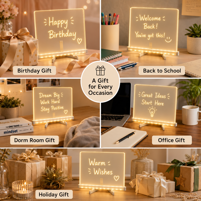 LED Note Board with Markers - Light Up Acrylic Dry Erase Message Board, USB Powered, 11.8 x 7.9 inches