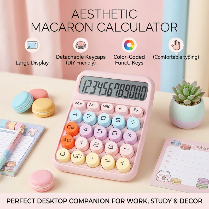 Pink Mechanical Switch Calculator with Large LCD Display & Big Buttons – Desktop Office & Classroom Use