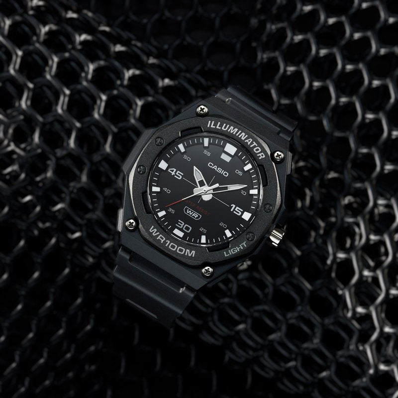 Heavy Duty Analog Wristwatch for Men - Black, 3-Hand, Water-Resistant