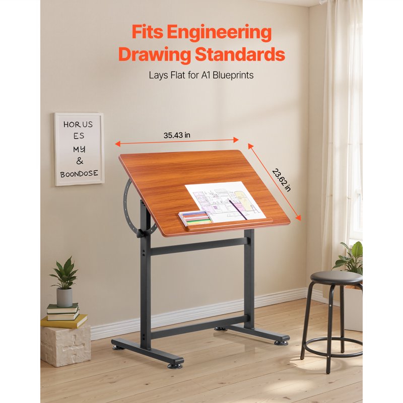 Adjustable Drafting Table with Tilt from 0° to 90° for Artists and Creatives
