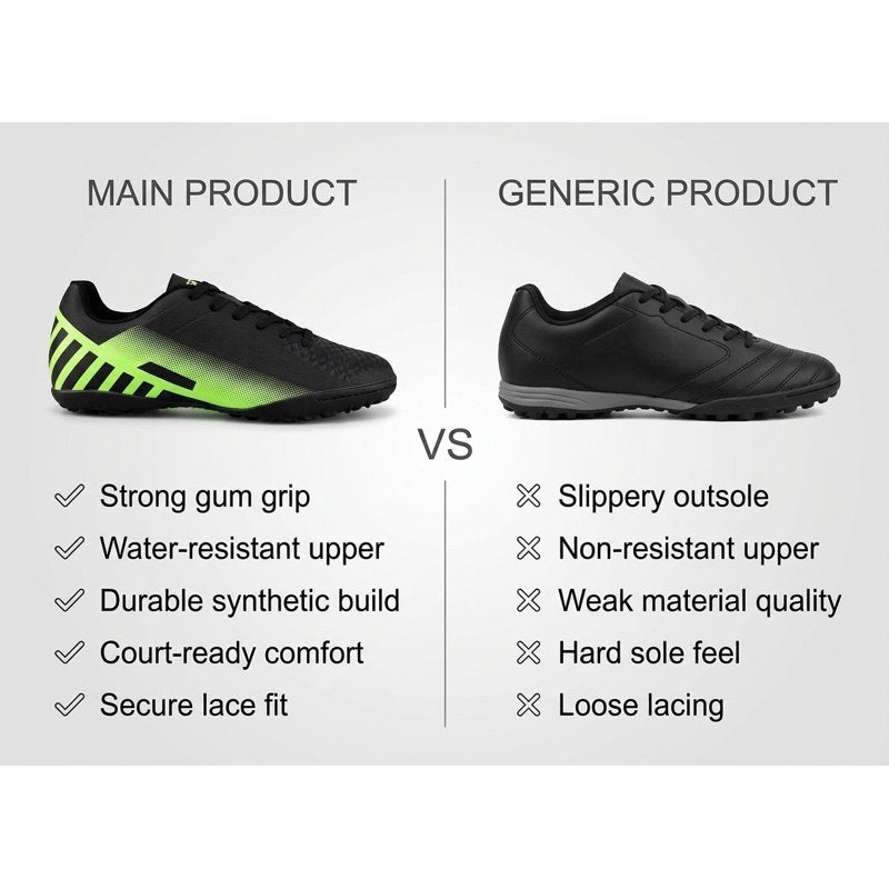 Vizari Santos 6.5 Black & Green Turf Soccer Cleats – Men's & Women's Indoor Football Shoes