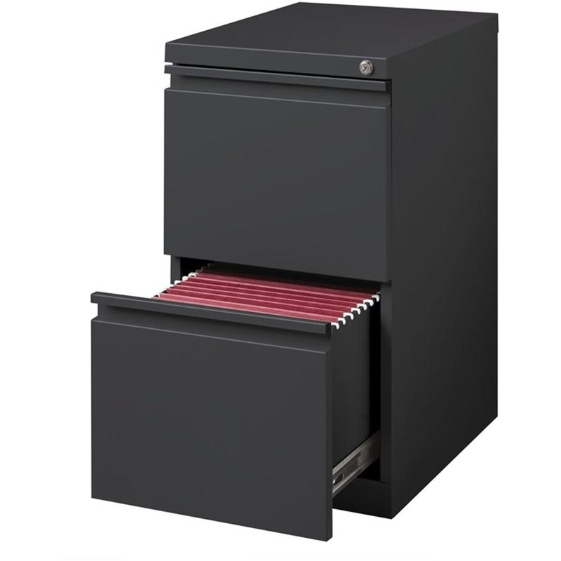 Modern Metal Mobile Pedestal Filing Cabinet with 2 Drawers - Charcoal