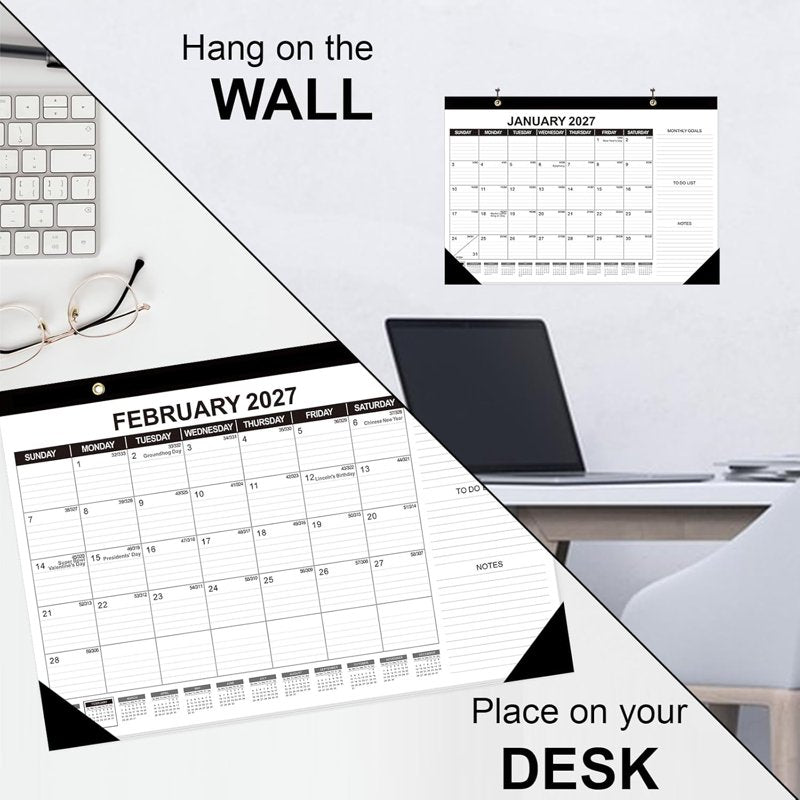 Desk Calendar 2026-2027, 17 x 11.5 in, 18-Month Jul 2026-Dec 2027, Julian Date, Monthly Goals & Notes – Includes Notes Variation