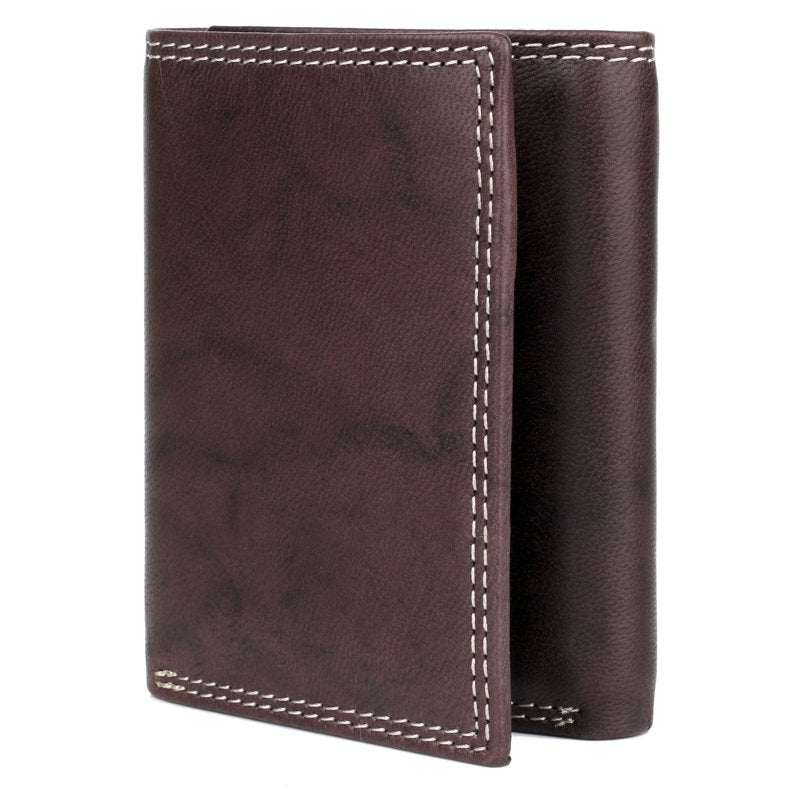 Men's Leather Hunt Three-Fold Wallet with Card Slots & ID Window