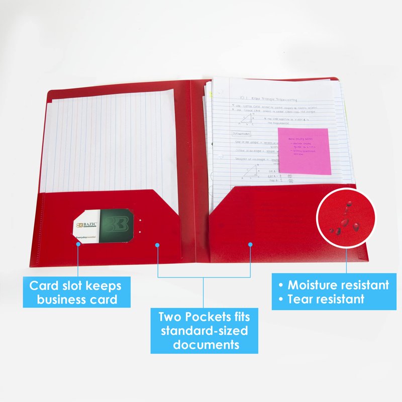 Poly Pocket Folder Set - 8 Durable Letter-Size File Folders