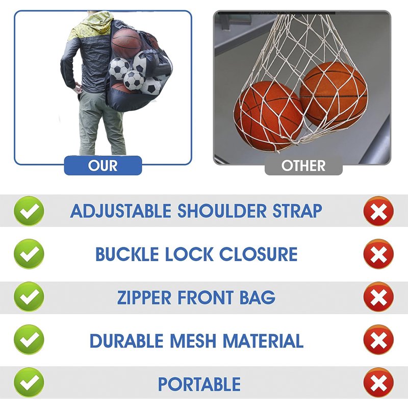 GOGHOST Mesh Sports Ball Bag 2 Pack with Adjustable Strap - Black (Variation L)