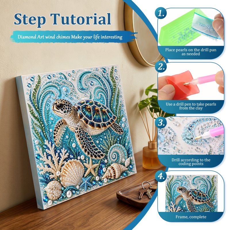 Variation of THIS listing: Ocean Theme Pearl Art DIY Kit 3D Turtle Diamond Painting with Frame