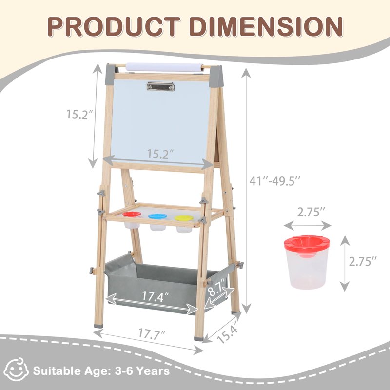 Double-Sided Kids Art Easel with Adjustable Height & Art Supplies - 3-in-1 Wooden Play Station