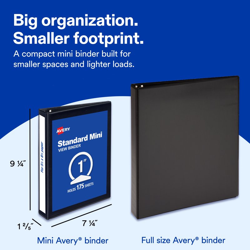 Mini View Binder with 1-Inch Round Rings, White, Durable & Compact