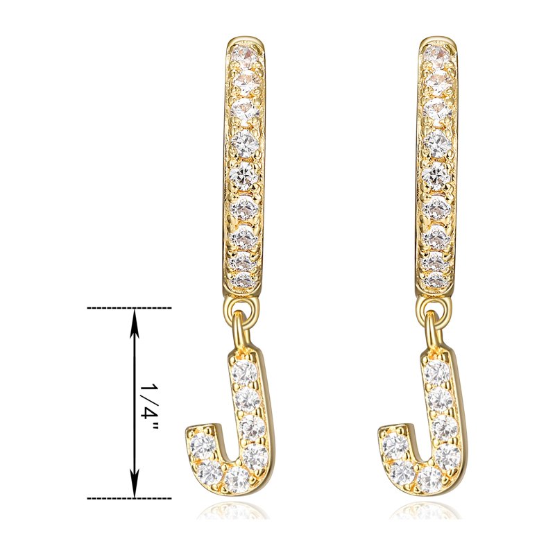 Initial Letter Hoop Earrings with Cubic Zirconia in 18K Gold Over Sterling Silver