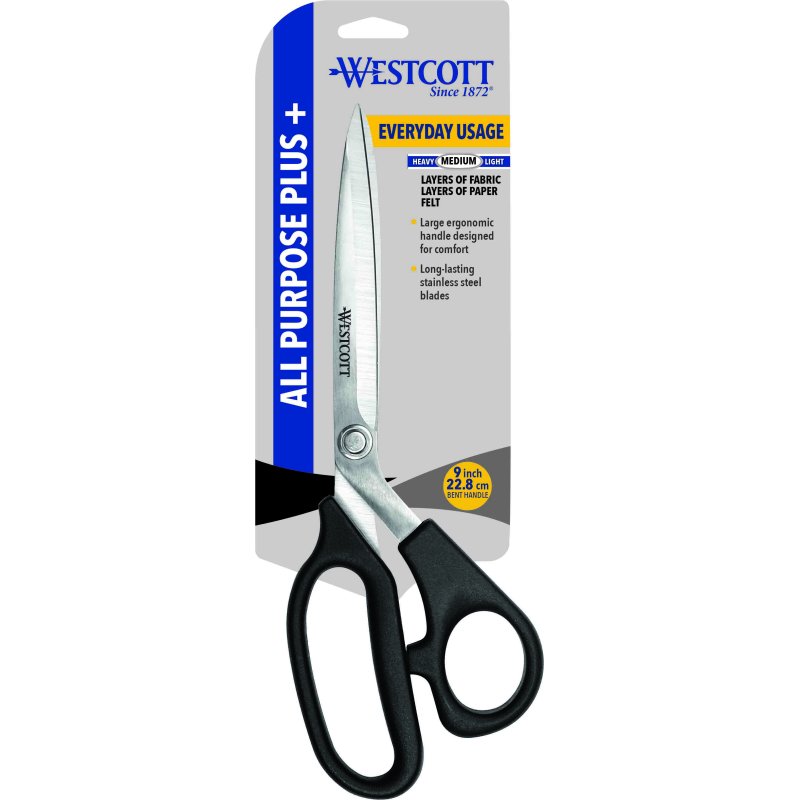 Multipurpose 9-Inch Bent Scissors for Sewing, Craft & Office - Stainless Steel, Black