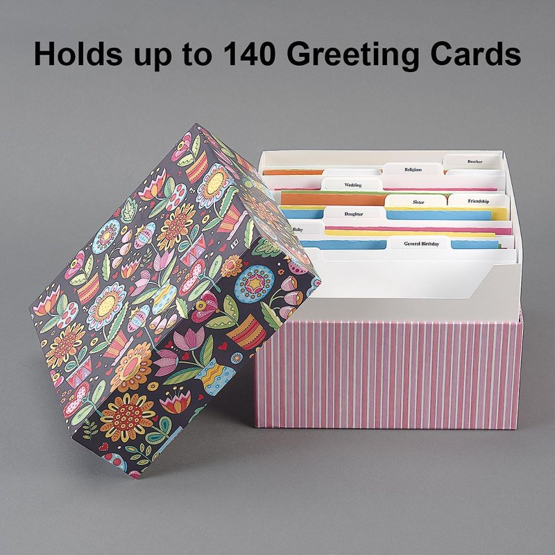 Greeting Card Organizer Box Holds 140+ Cards with Dividers & Labels