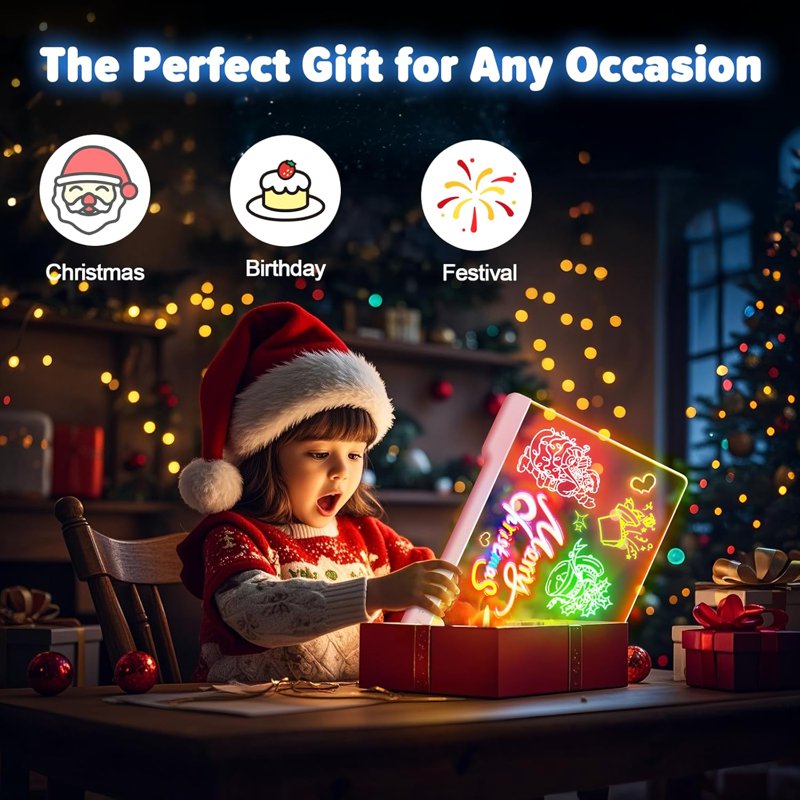 Rechargeable LED Drawing Board Toy with Neon Colors and Markers for Kids & Adults