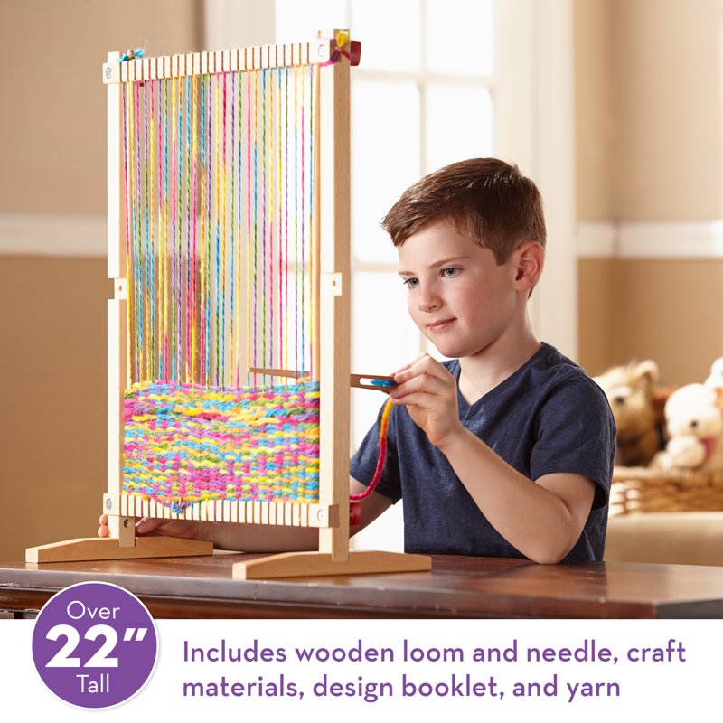 Wooden Weaving Loom for Kids - Large Frame with Yarn & Accessories