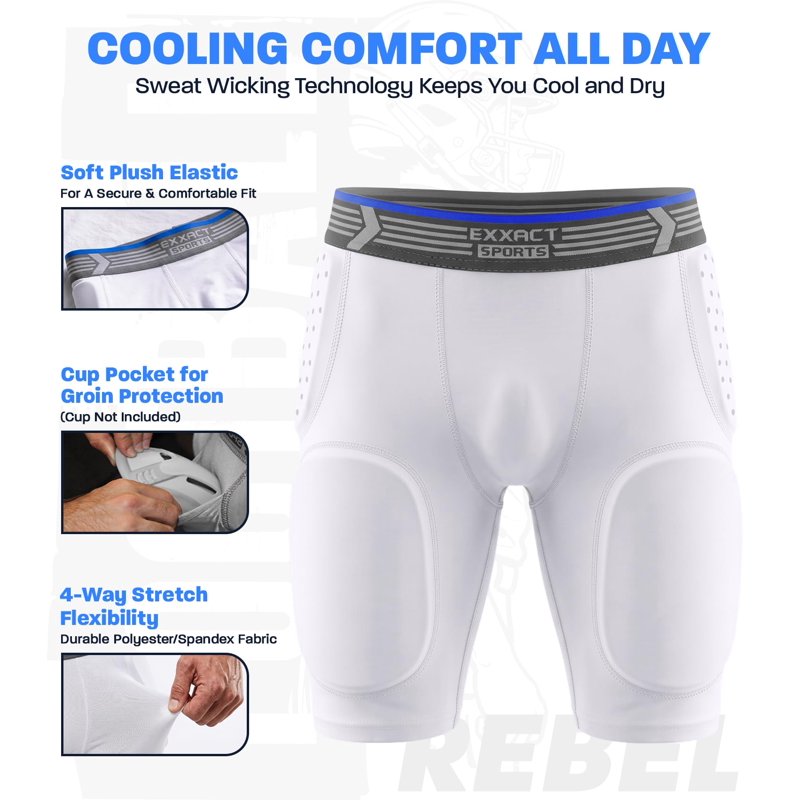 Youth Football Girdle with Pads and Cup Pocket - Padded Compression Shorts