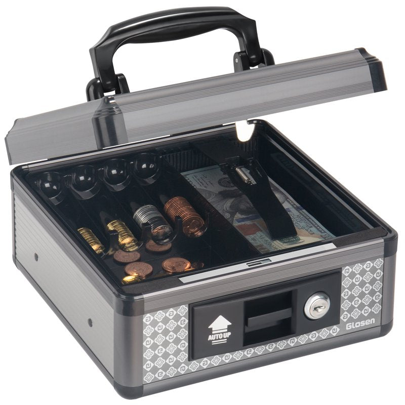 Small Cash Box with Key Lock & Removable Tray, Compact Money Storage Safe
