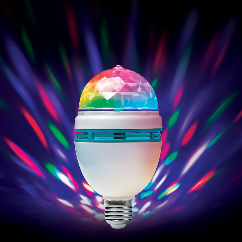 Multicolor Spinning LED Party Bulb - Sound-Reactive E26 Light for Events