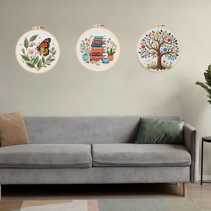 Embroidery Starter Kit for Beginners with Patterns, Threads, Needles & Hoops