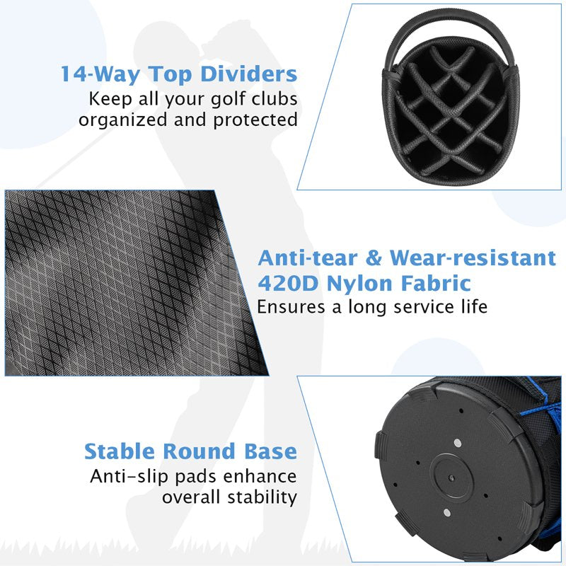 Gymax 14-Way Golf Cart Bag with Rain Hood, 9 Pockets, Blue