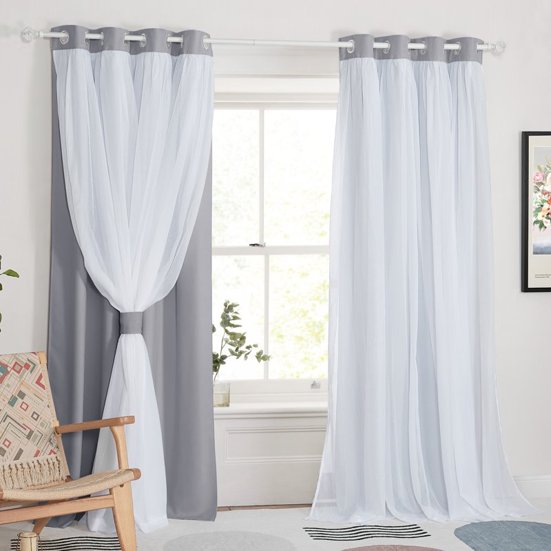 Double Layer Blackout Curtains for Bedroom with Sheer Layer - Thermal Insulation Drapes Set of 2