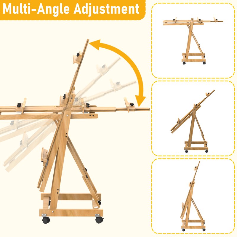 Large Adjustable Wooden Art Easel for Painting - Movable Studio Stand