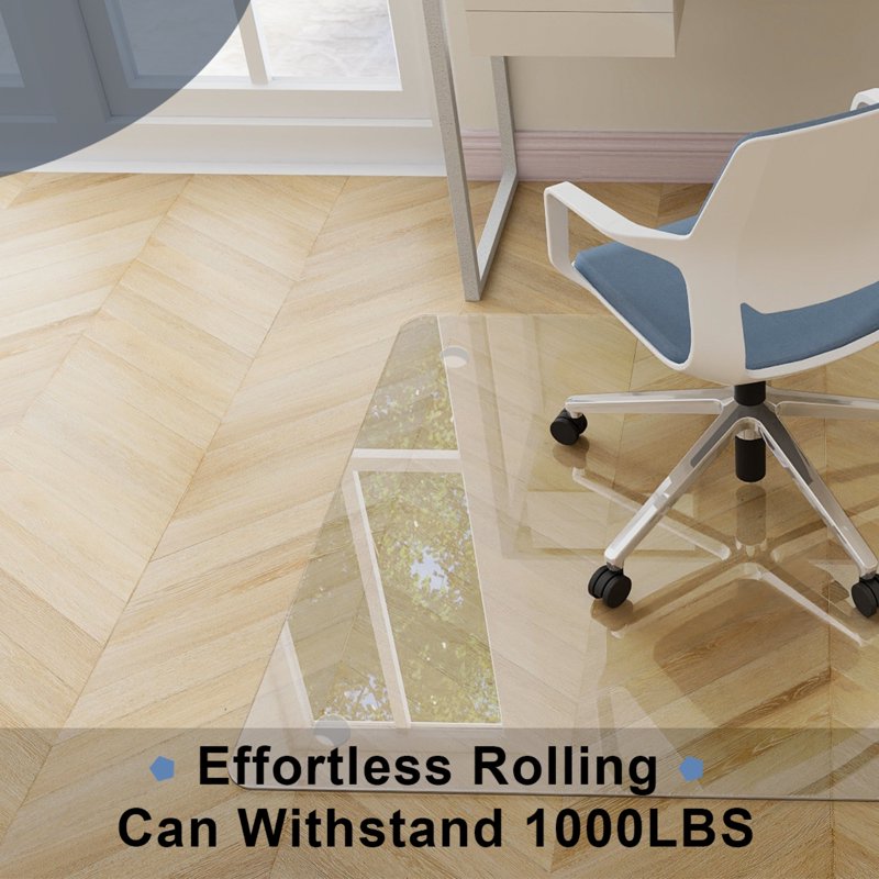 Heavy Duty Tempered Glass Chair Mat 46.1x55 Inches Clear Office Floor Protector