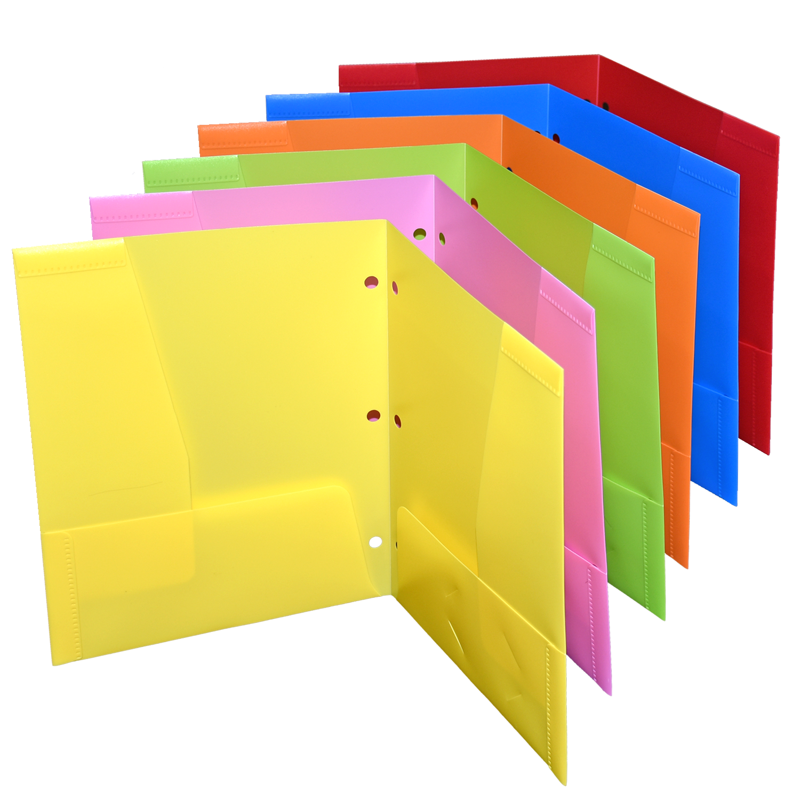 4-Pocket Plastic School Folders with 3-Hole Punch - Assorted Colors, 6 Pack