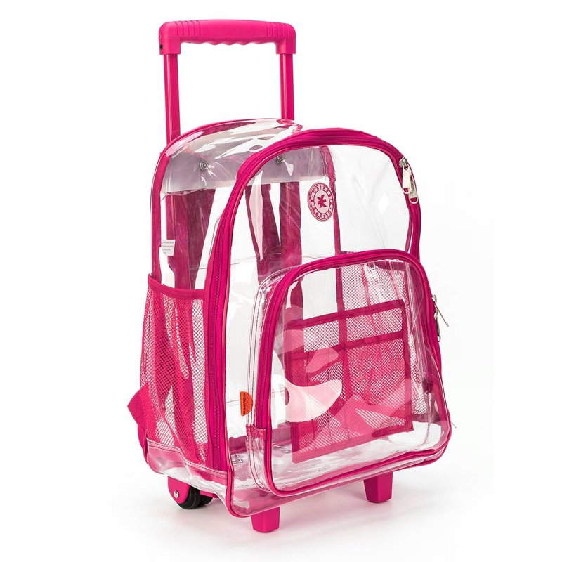 Clear PVC Rolling Backpack with Hot Pink Trim - Unisex Tween-Adult School Bag