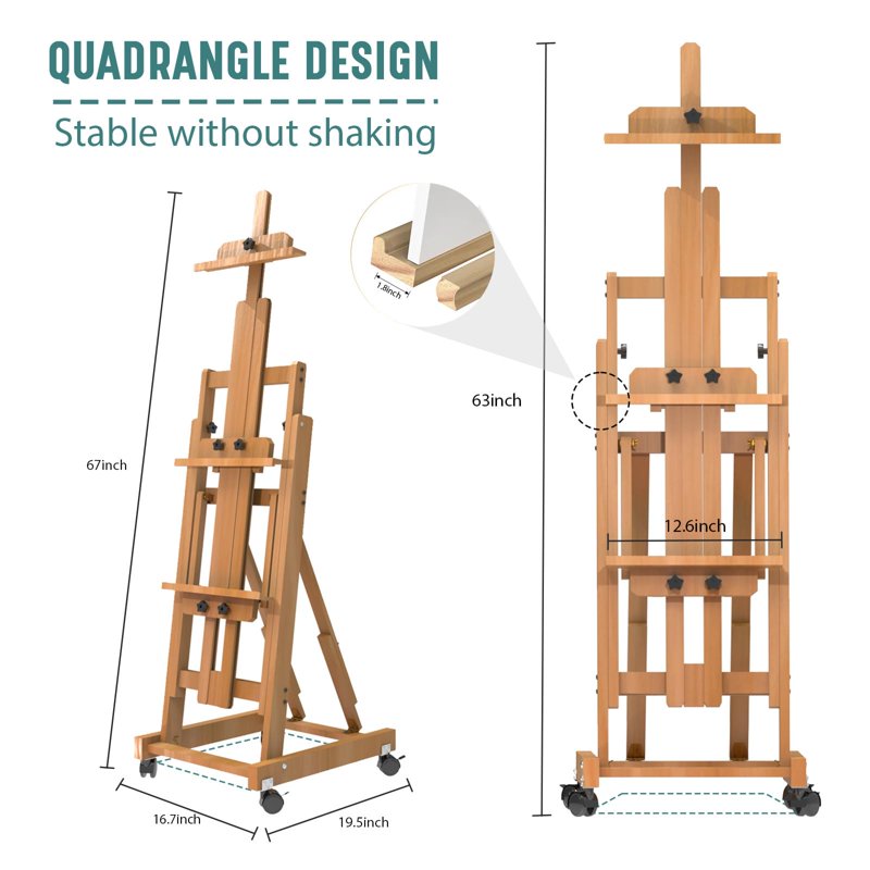 Adjustable Artist Easel for Painting - Wooden H-Frame Stand Fits Canvases Up to 77 Inches