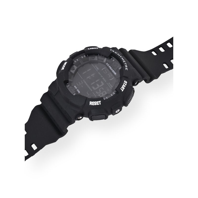 Men's Digital Tachymeter Watch - Black Quartz Sport Watch for Men