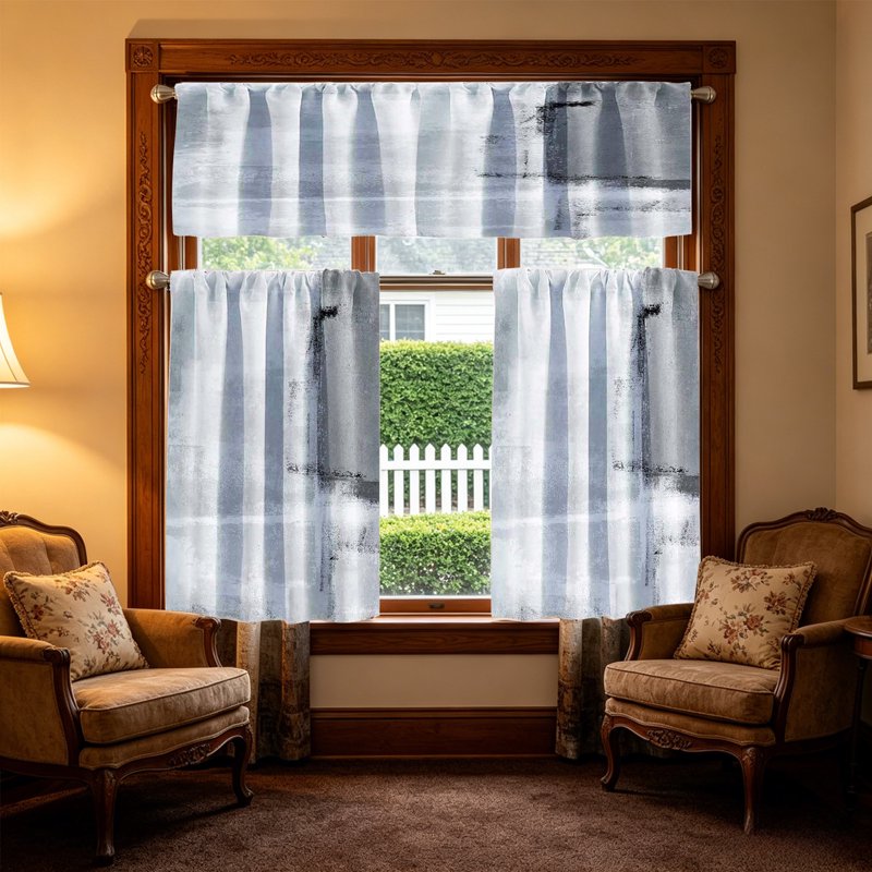 Kitchen Curtains 3-Piece Set Blackout Cafe Style Window Drapes Farmhouse Small Windows