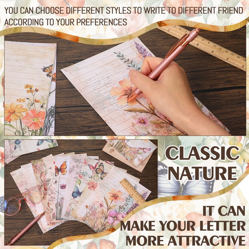 Watercolor Stationery Set with Envelopes and Seal - Floral & Butterfly Themes, 92 Pieces
