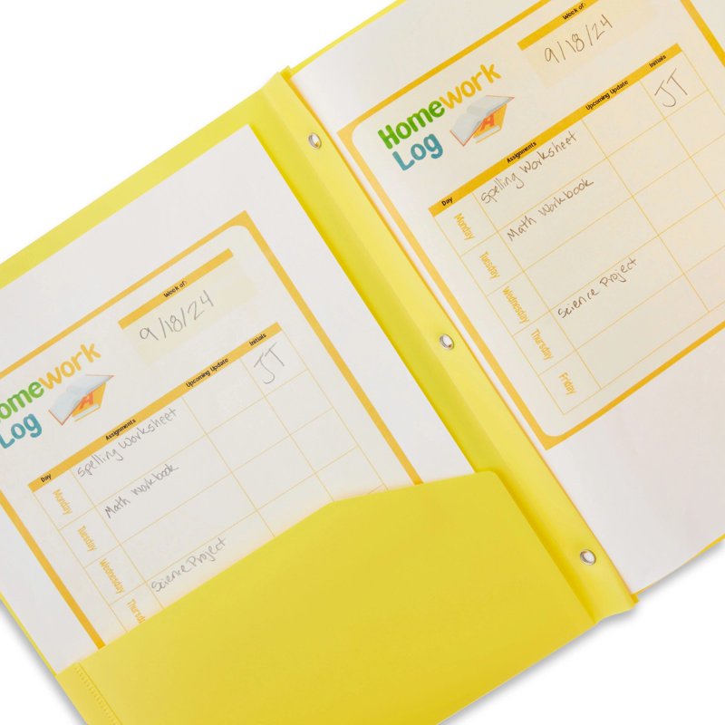 Yellow 1-Pocket Folder with 3-Hole Prong Fasteners - 9.57 x 11.73 Inches