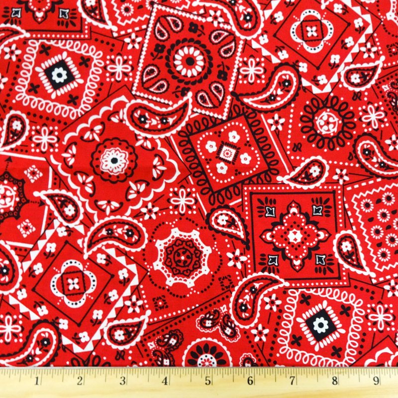 Cotton Bandana Print Fabric 1 Yard - Red for Quilting & Sewing, 44" Wide, 2 Pack