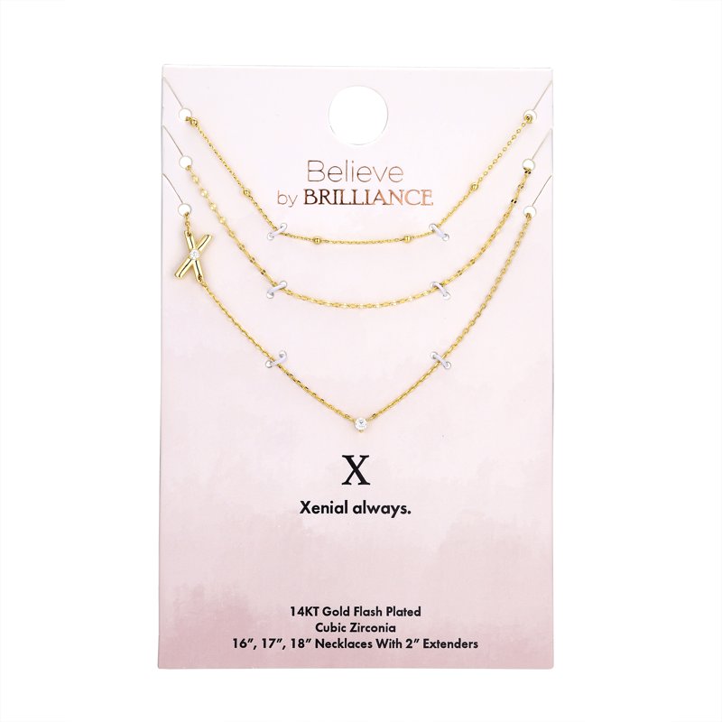 Initial Necklace Set with Cubic Zirconia in 14K Gold Flash Plated Brass – Multiple Letters