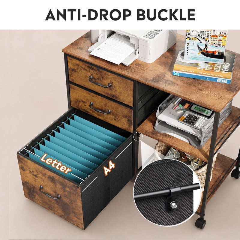 3-Drawer File Cabinet with Rolling Storage & Side Shelf for Home Office